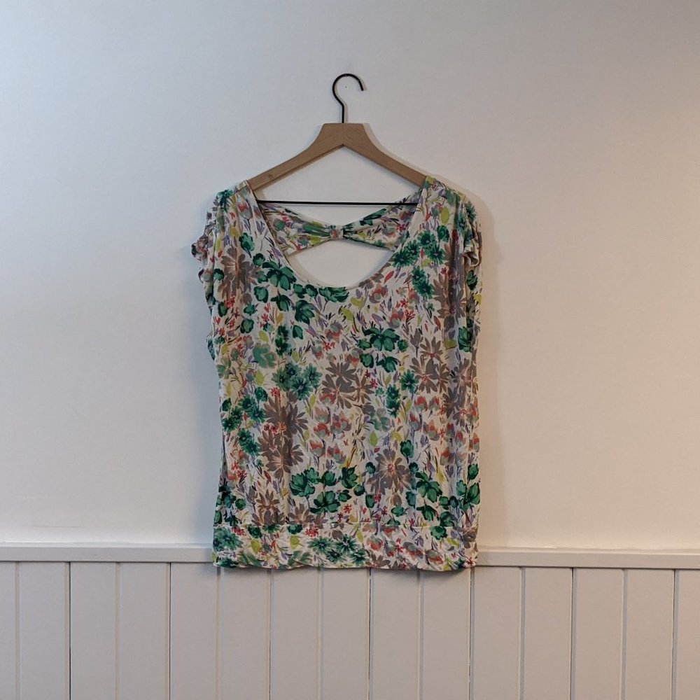 LC Lauren Conrad XL Floral Knit Blouse with Bow